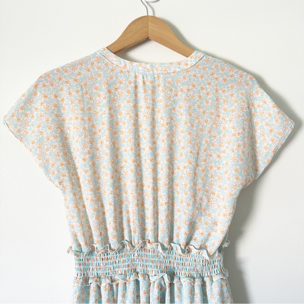 Sienna Sky Blue Floral Smocked Waist Chiffon Mini Dress S - Picture 7 of 8